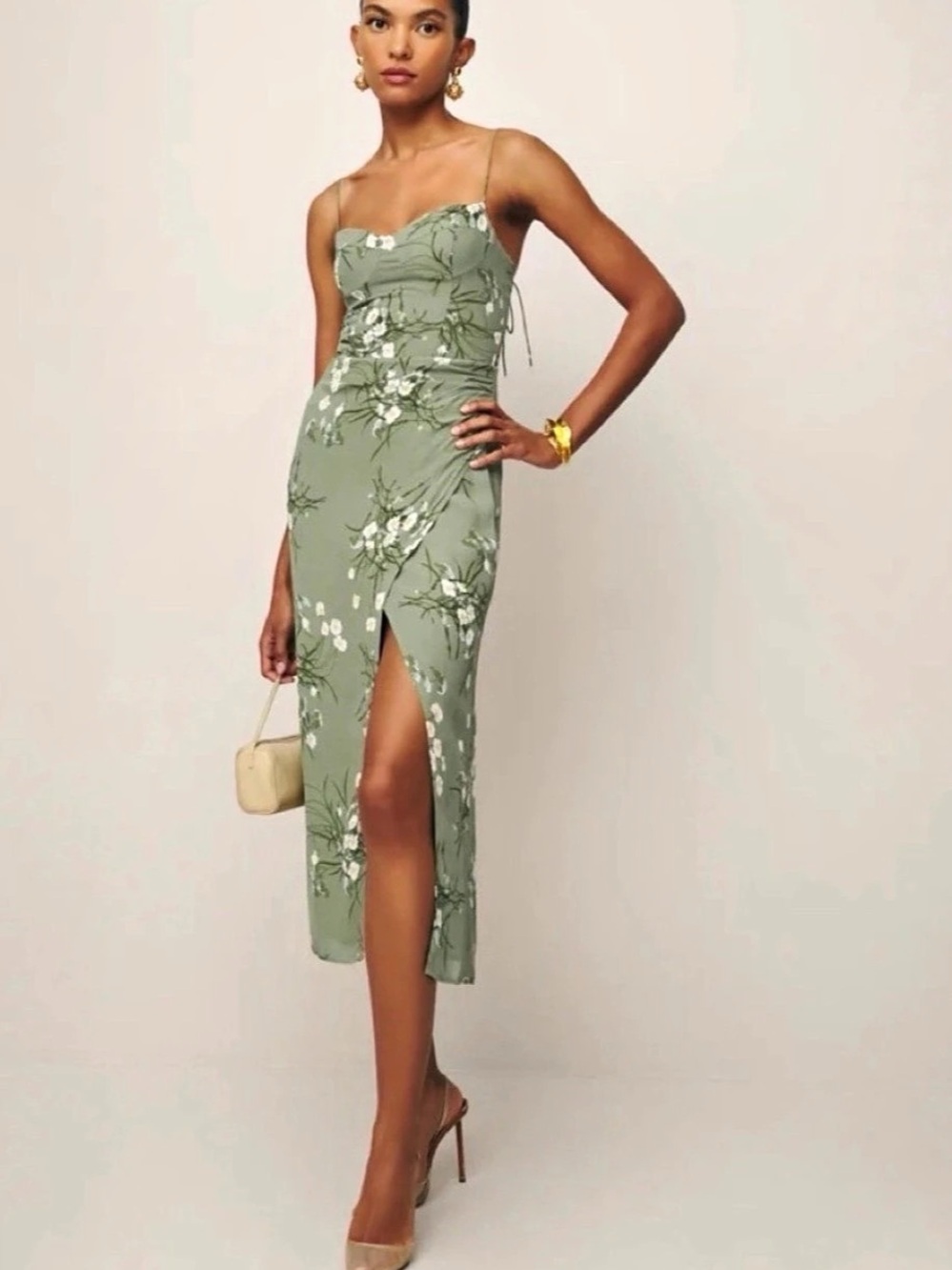 Reformation Kourtney Floral Tie Shoulder Midi Dress Green Size 6 NWT